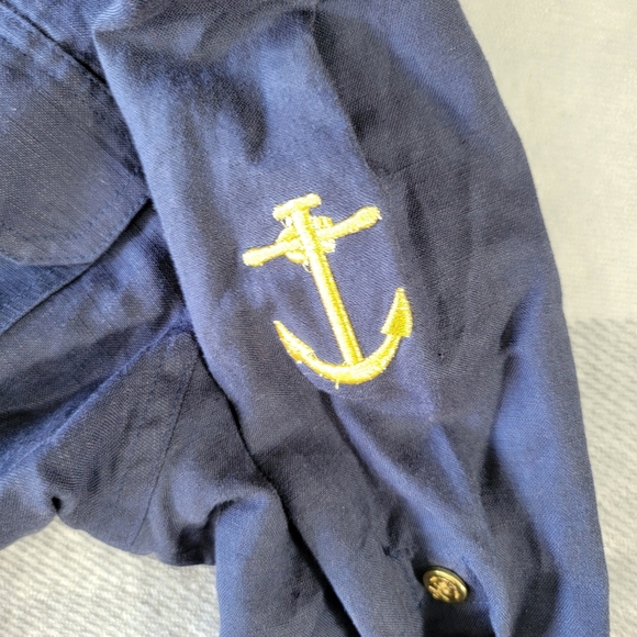 Jessica London Linen Blend Women's Roll Tab Navy Blue Gold Anchor Button Down 14 - Picture 5 of 12